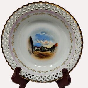 Schumann Bavaria Bowl Reticulated Gilded Rim Motif Vintage 1950s 7 3/4"